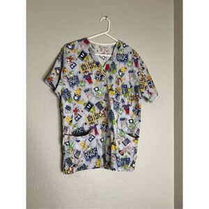 Peaches Uniform Womens 2x Cotton Scrubs Top Blue Cats Animals X-Rays